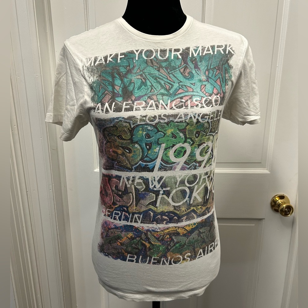 Xs graphic T-shirt white Graffiti summer casual relax fit skate street art LA NY